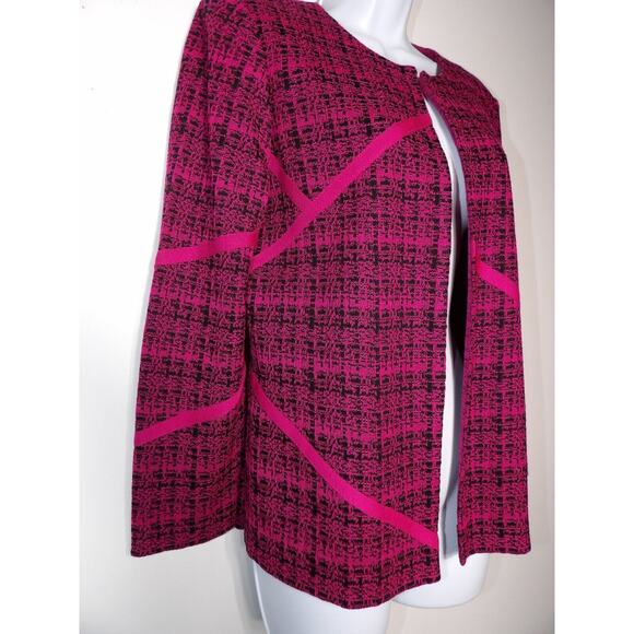 Ming Wang Petite Medium PM Cardigan Pink Black Textured Open Front Artsy - Picture 4 of 12
